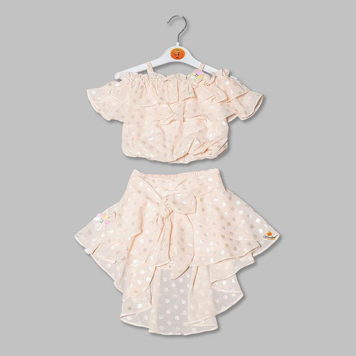 Western Set For Girls And Kids With Layered Pattern SkirtPeach