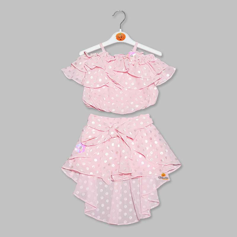 Western Set For Girls And Kids With Layered Pattern SkirtPink