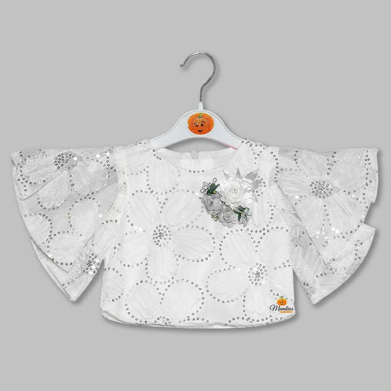 Western Set For Girls And Kids With Pleated Pattern SkirtWhite