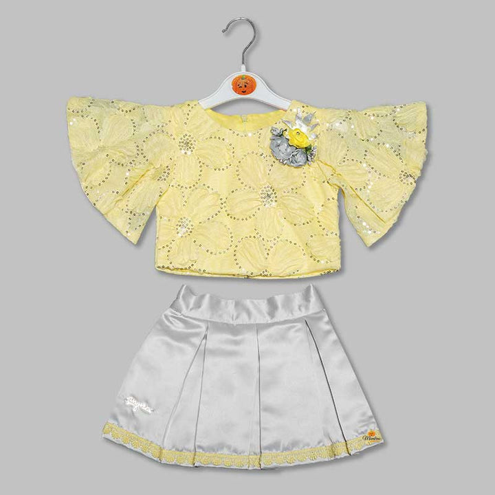 Western Set For Girls And Kids With Pleated Pattern SkirtYellow