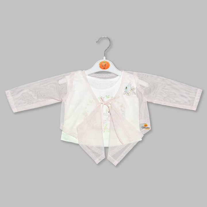 Western Set For Girls And Kids With Layered Pattern SkirtPeach