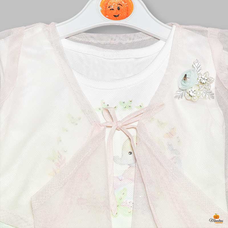 Western Set For Girls And Kids With Layered Pattern SkirtPeach