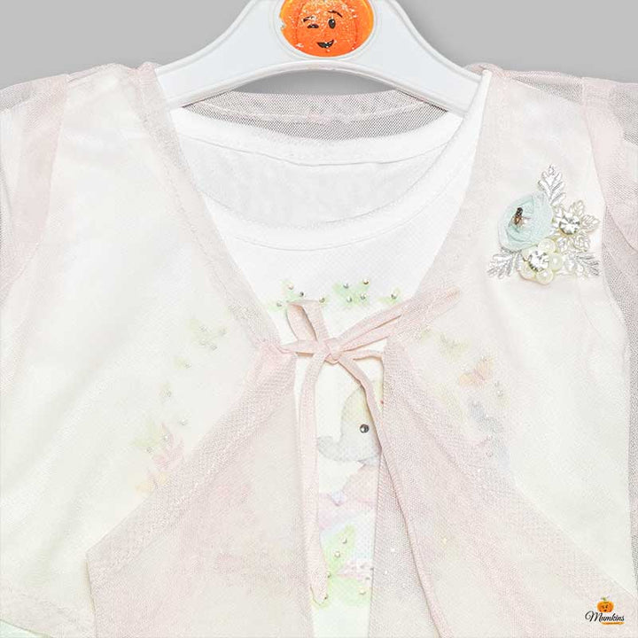 Western Set For Girls And Kids With Layered Pattern SkirtPeach