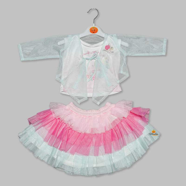 Western Set For Girls And Kids With Layered Pattern SkirtSea Green