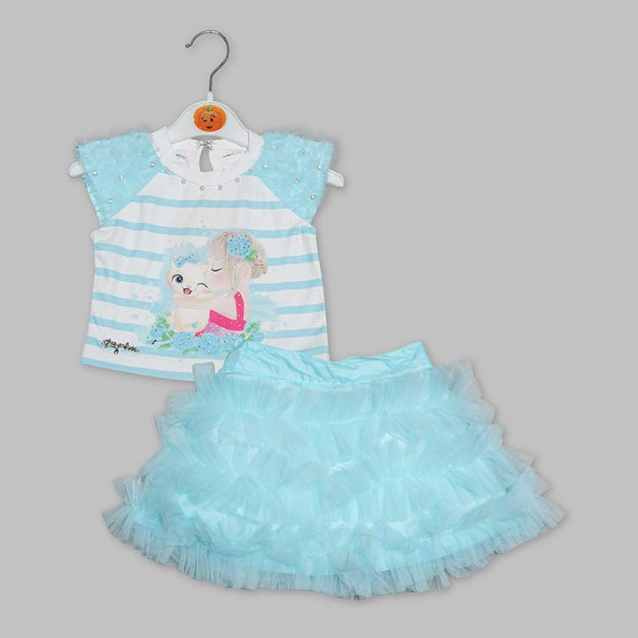 Western Set For Girls And Kids With Layered Pattern SkirtBlue