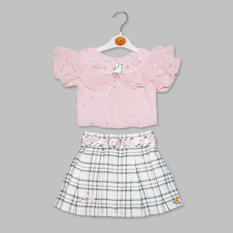Western Set For Girls And Kids With Pleated Pattern SkirtPink