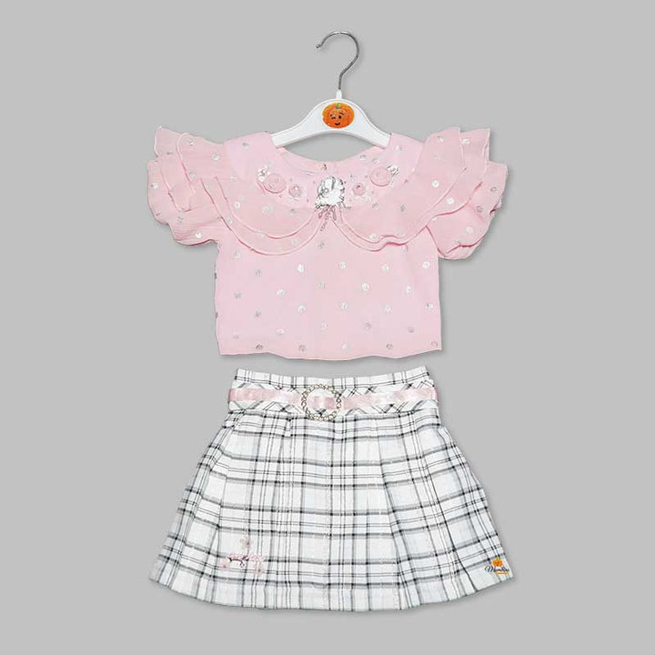 Western Set For Girls And Kids With Checks Pattern SkirtPink