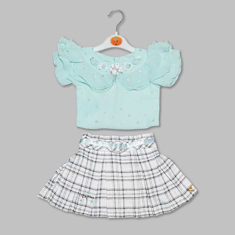 Western Set For Girls And Kids With Pleated Pattern Skirt