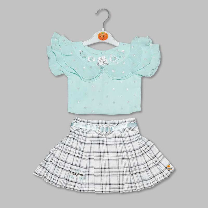 Western Set For Girls And Kids With Pleated Pattern Skirt