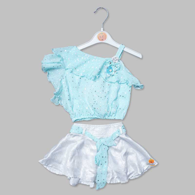 One-Shouldered Western Wear For Girls And KidsSKY BLUE